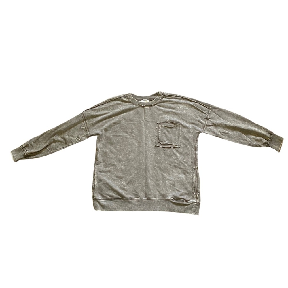 Zenana French Terry Front Pocket Pullover Sweatshirt size L